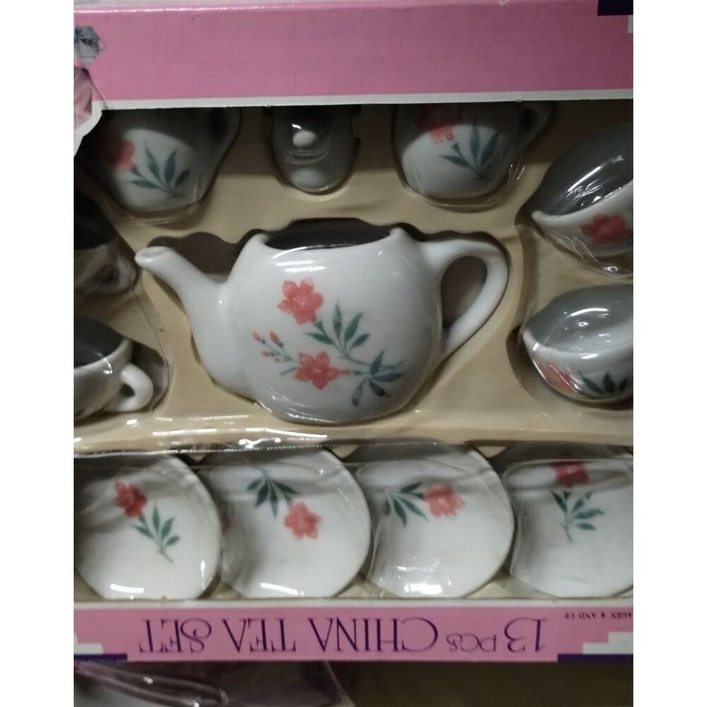 Vintage China Tea Set 13 Pcs‎ Miniature Toy Teapot Cups Plates Kids